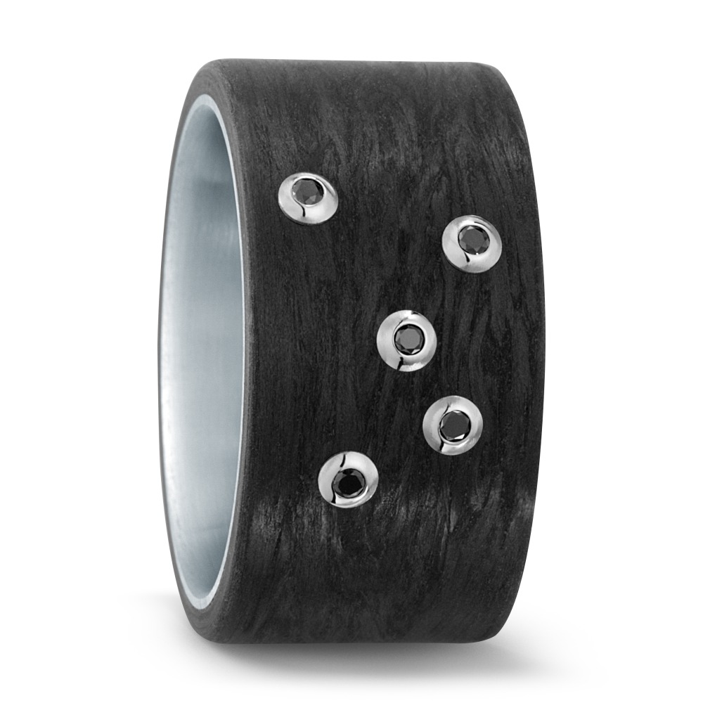 Bague Acier inoxydable, Carbone, Or blanc 18K-565459