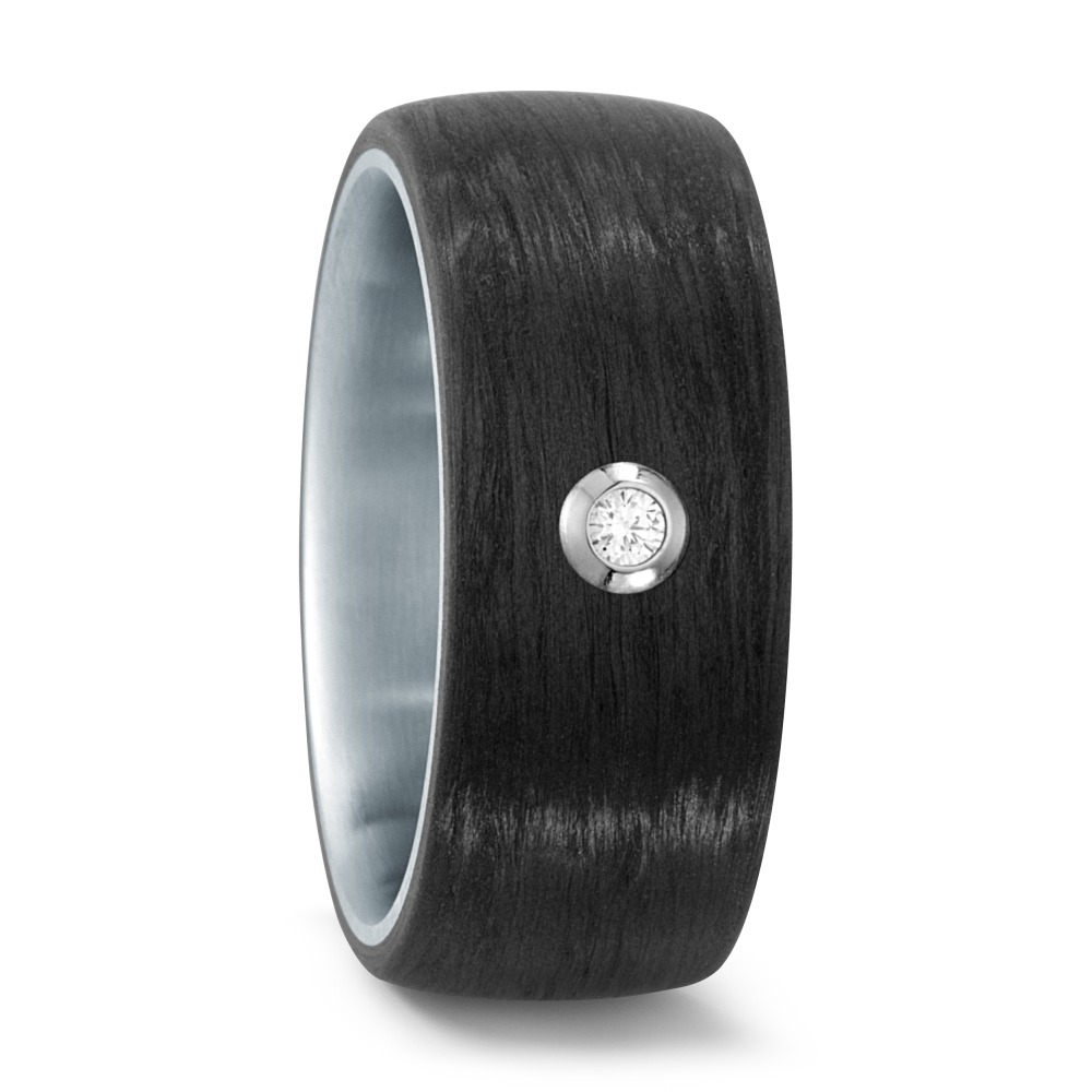 Bague Acier inoxydable, Carbone, Or blanc 18K Diamant blanc, 0.03 ct, w-si-565465