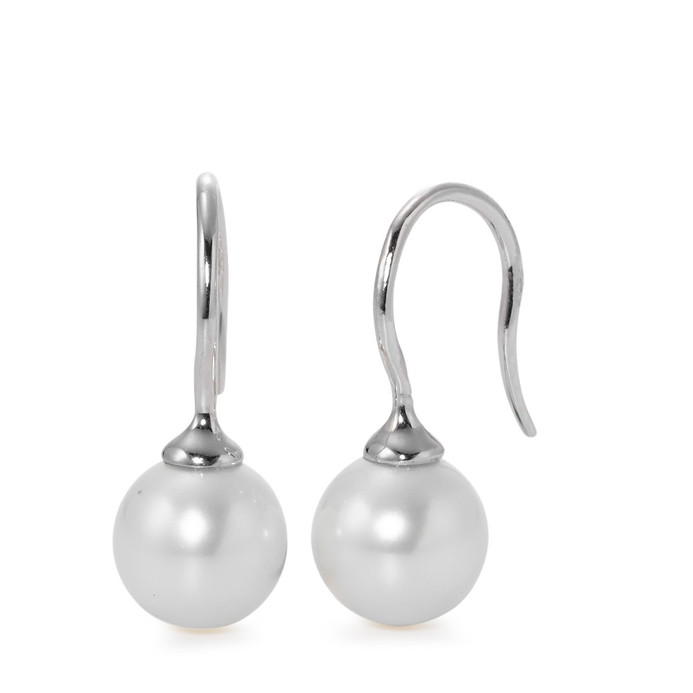 Pendant d'oreilles Argent Rhodié perle d'eau douce blanc, 2 Perles, 8.5 mm-565511