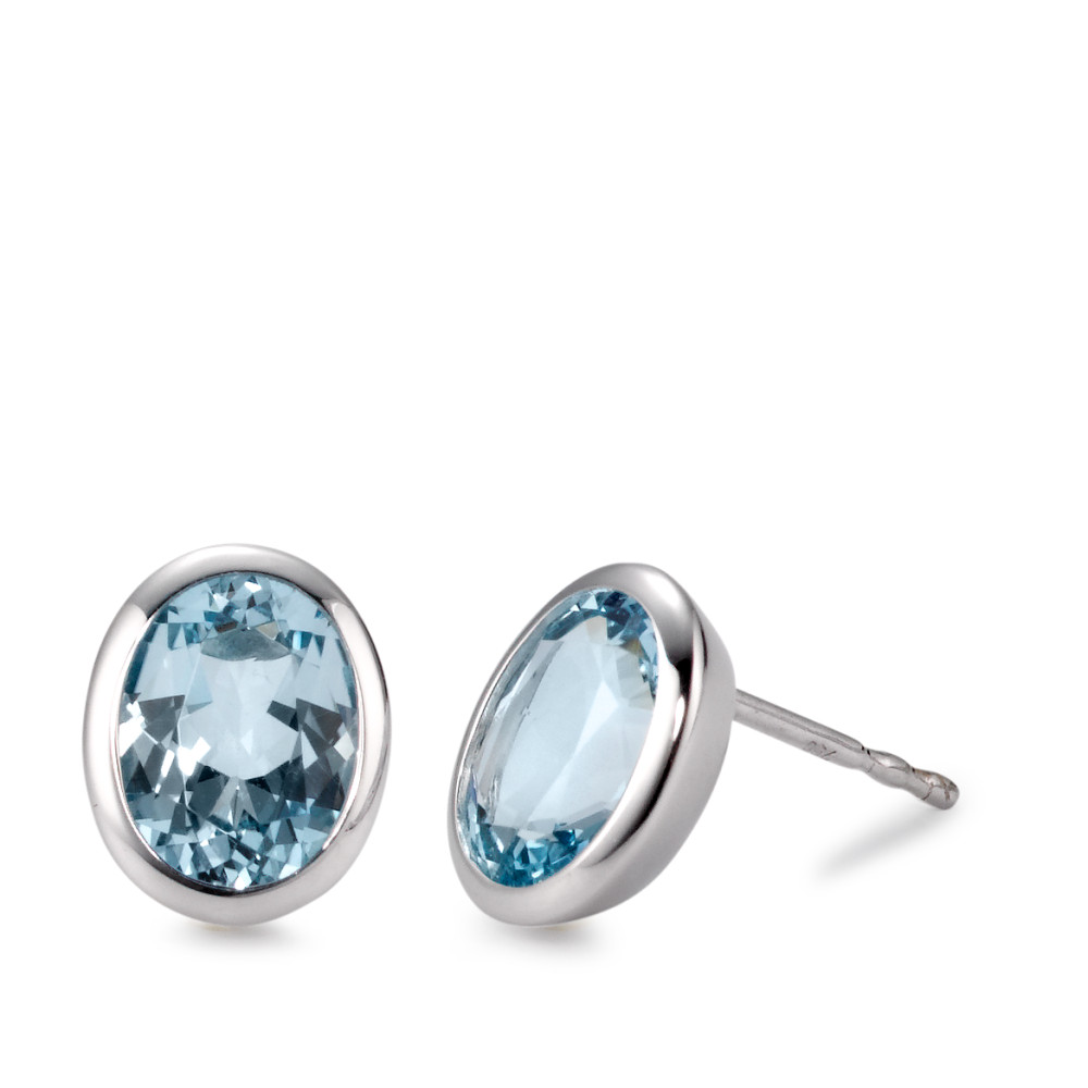 Clous d'oreilles Or blanc 18K Topaze bleu, 2 Pierres-565871