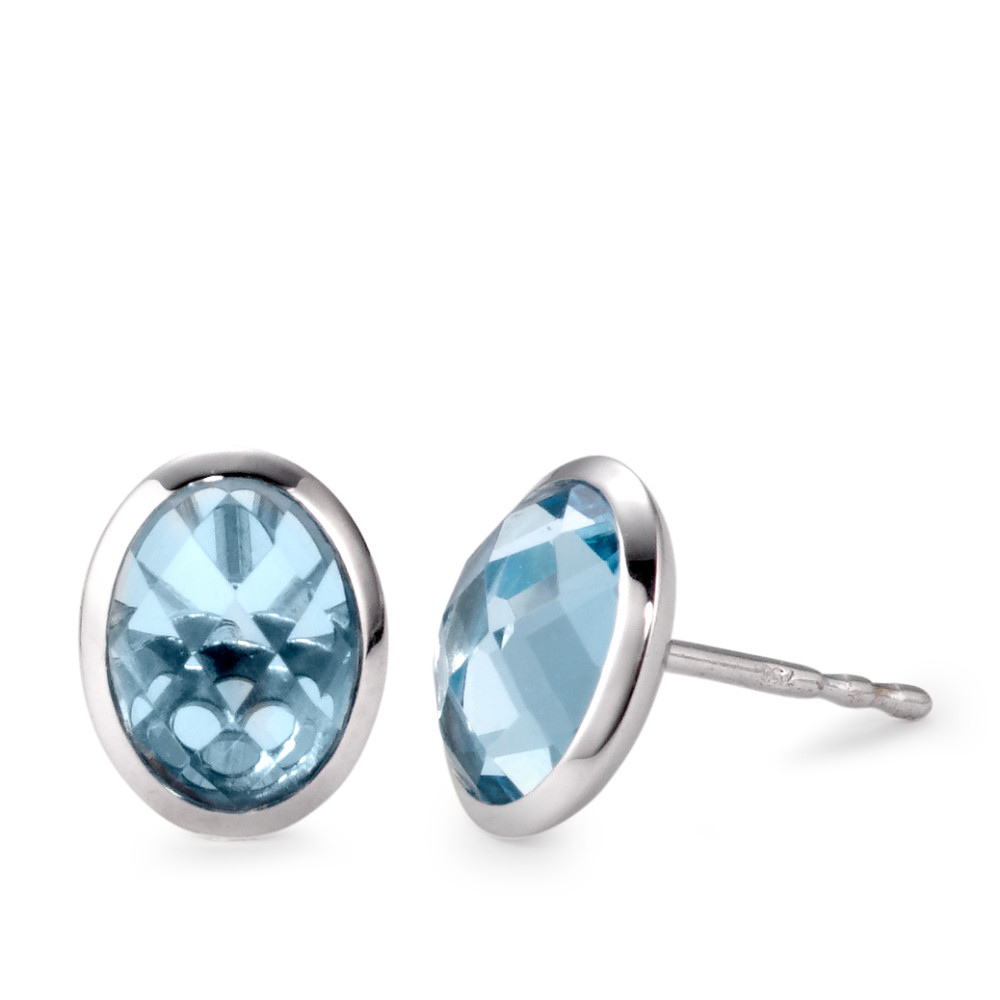 Clous d'oreilles Or blanc 18K Topaze bleu, 2 Pierres-565874