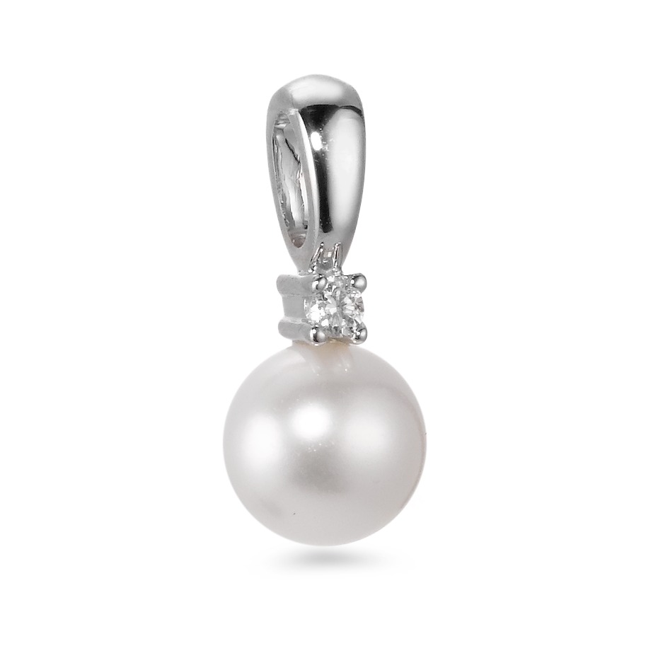 Pendentif Or blanc 18K Diamant blanc, 0.025 ct, brillant, w-si perle d'eau douce, 6.5 mm-565890