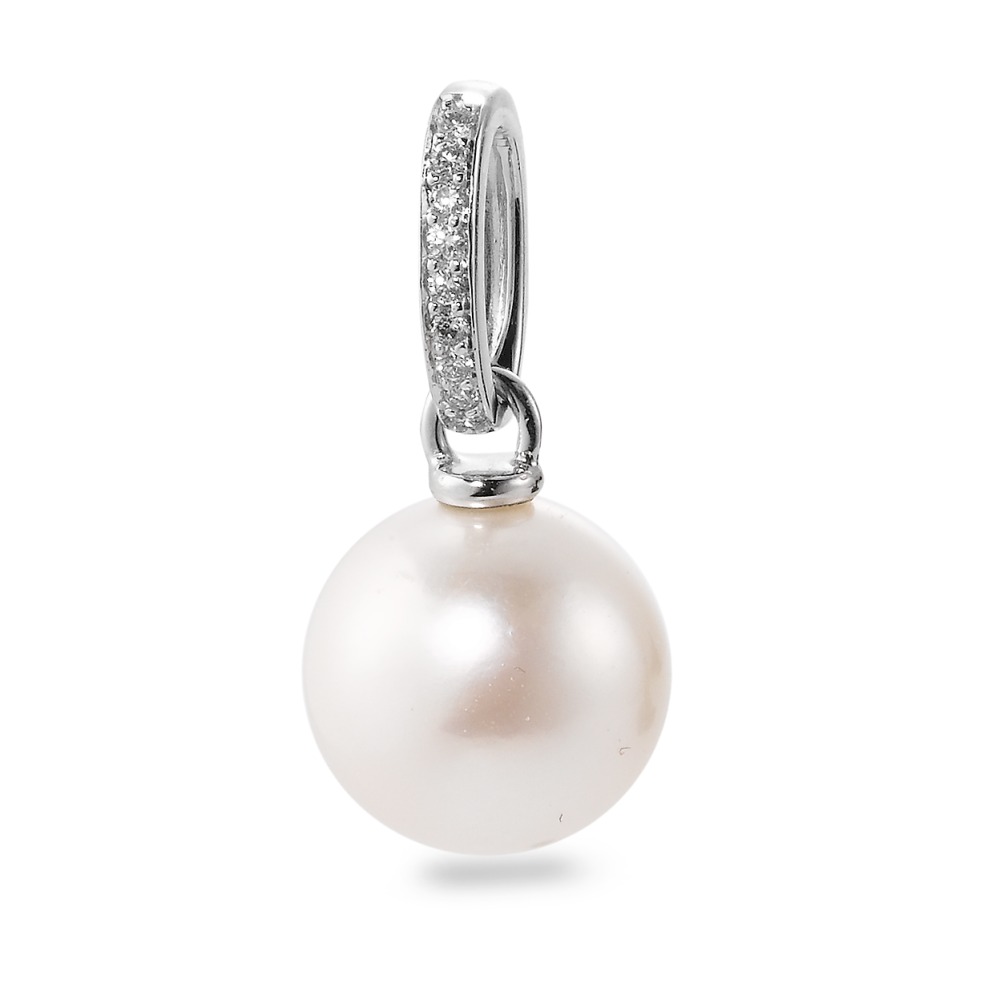 Pendentif Or blanc 18K Diamant blanc, 0.05 ct, 9 Pierres, brillant, w-si perle d'eau douce, 10.5 mm-565895