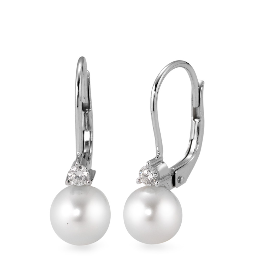 Pendant d'oreilles Or blanc 18K Diamant blanc, 0.10 ct, 2 Pierres, brillant, w-si perle d'eau douce, 2 Perles, 6.5 mm-565900