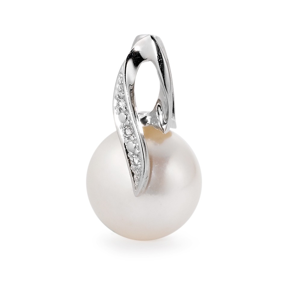 Pendentif Or blanc 18K Diamant blanc, 0.015 ct, 3 Pierres, brillant, w-si perle d'eau douce, 10 mm-565902