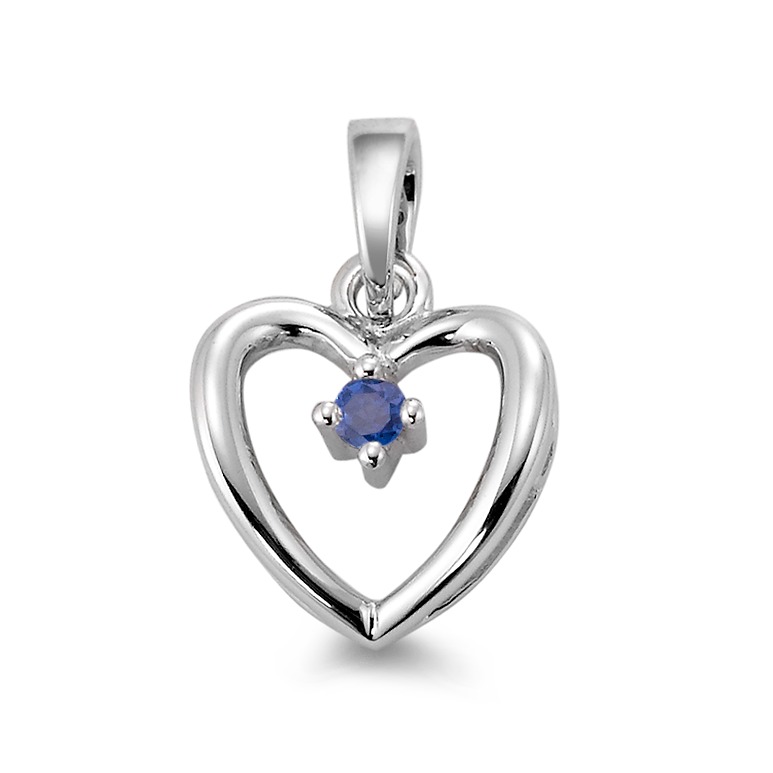 Pendentif Or blanc 18K Saphir bleu Coeur Ø12 mm-565924