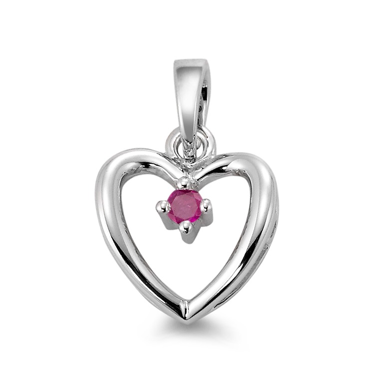 Pendentif Or blanc 18K Rubis rouge Coeur Ø12 mm-565925