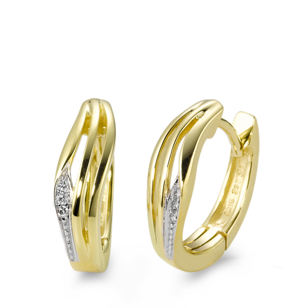 Créoles à charnières Or jaune 18K, Or blanc 18K Diamant blanc, 0.03 ct, 6 Pierres, brillant, w-si-565979