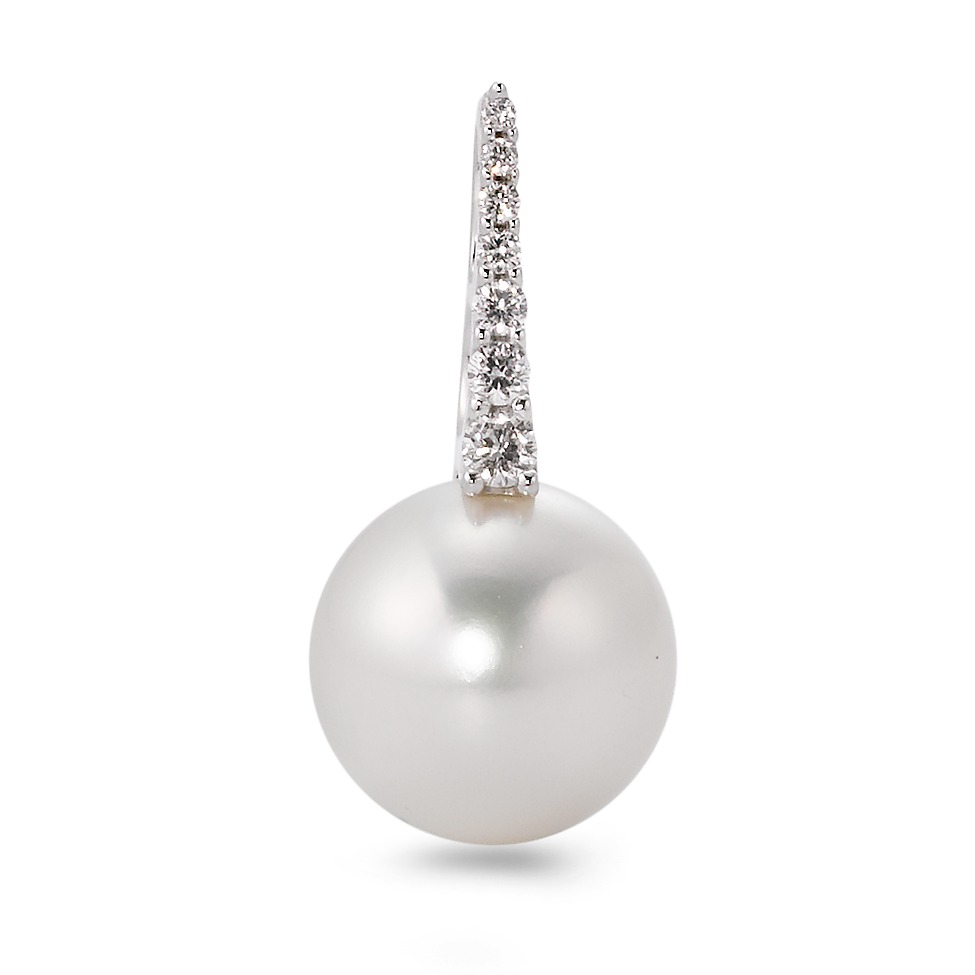Pendentif Or blanc 18K Diamant blanc, 0.09 ct, 7 Pierres, brillant, w-si perle d'eau douce blanc 9.5-10 mm-566003