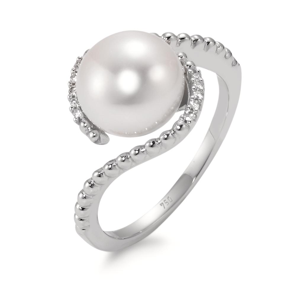 Bague Or blanc 18K Diamant blanc, 0.045 ct, 10 Pierres, brillant, w-si perle d'eau douce-566005
