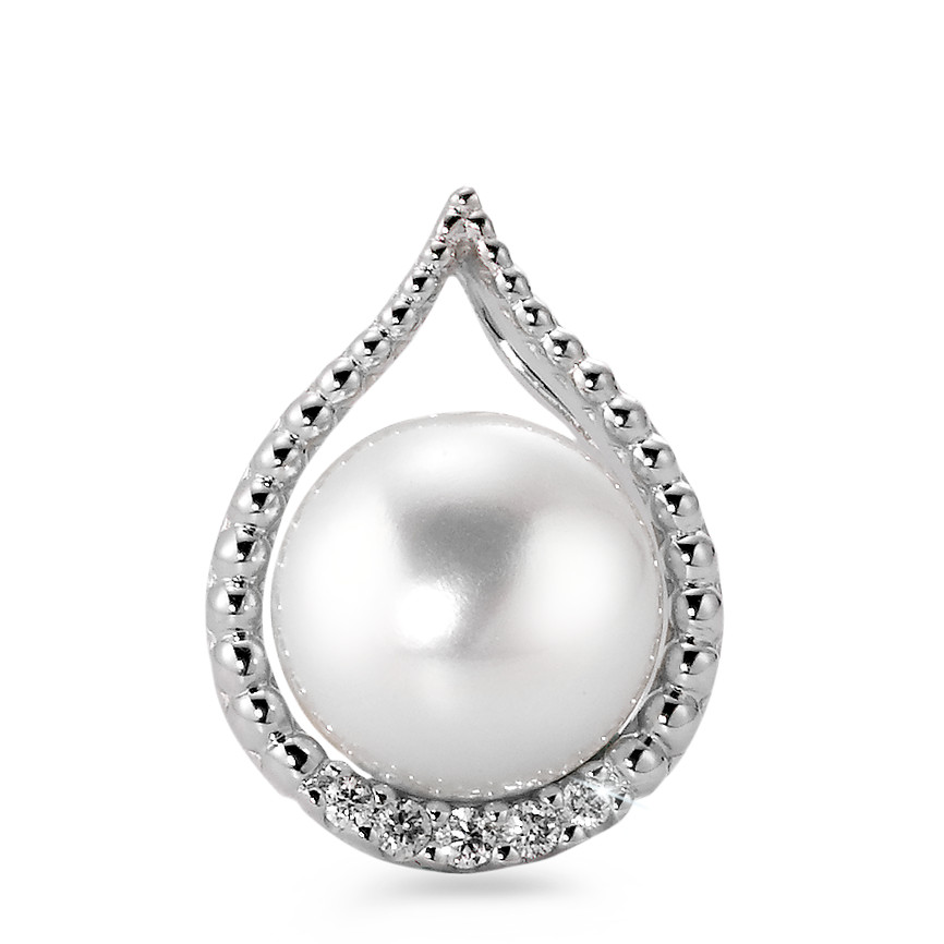 Pendentif Or blanc 18K Diamant blanc, 0.06 ct, 5 Pierres, brillant, w-si perle d'eau douce-566006