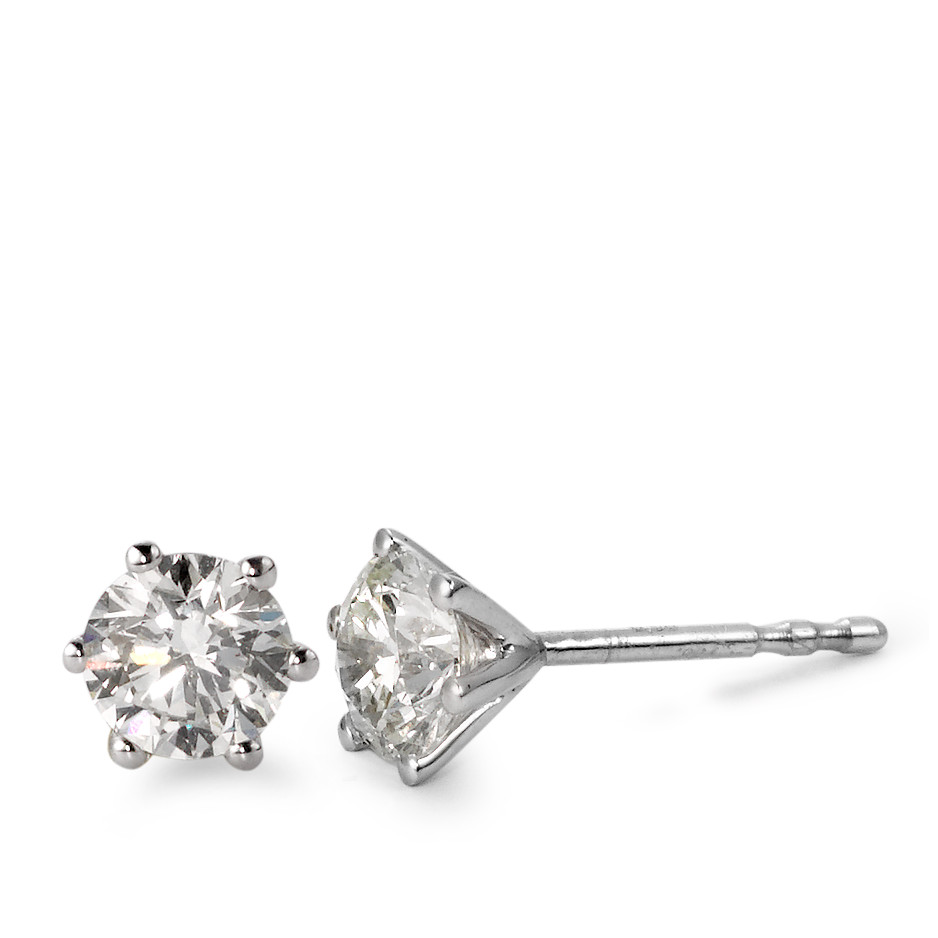 Clous d'oreilles Or blanc 18K Diamant blanc, 1 ct, 2 Pierres, brillant, si, IGI Ø5.5 mm-566127