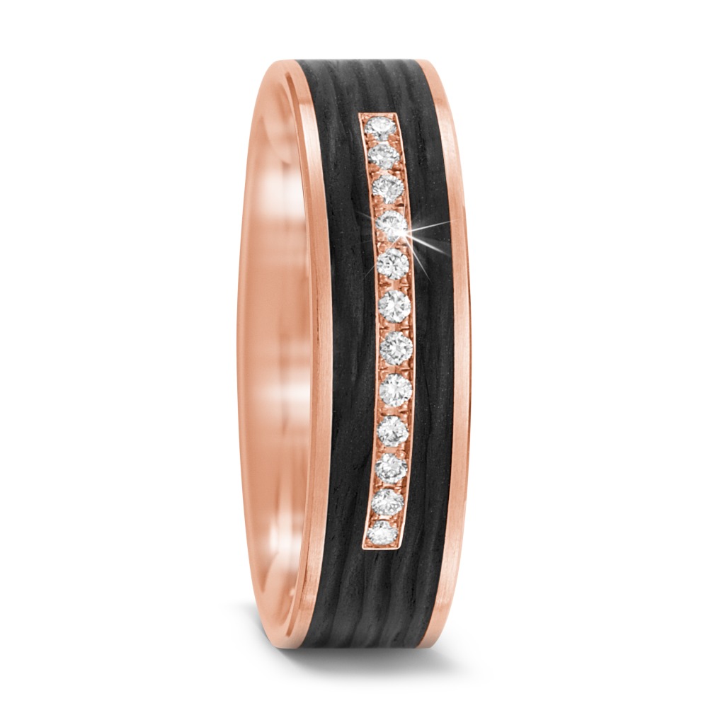 Partnerring 585/14 K Rosegold, Carbon Diamant 0.084 ct, 12 Steine, tw-si-567226