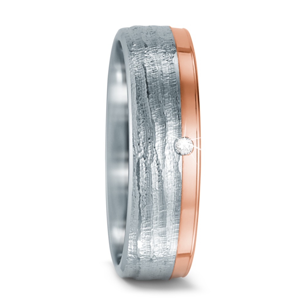 Partnerring Edelstahl, 585/14 K Rotgold Diamant 0.02 ct, w-si-567840
