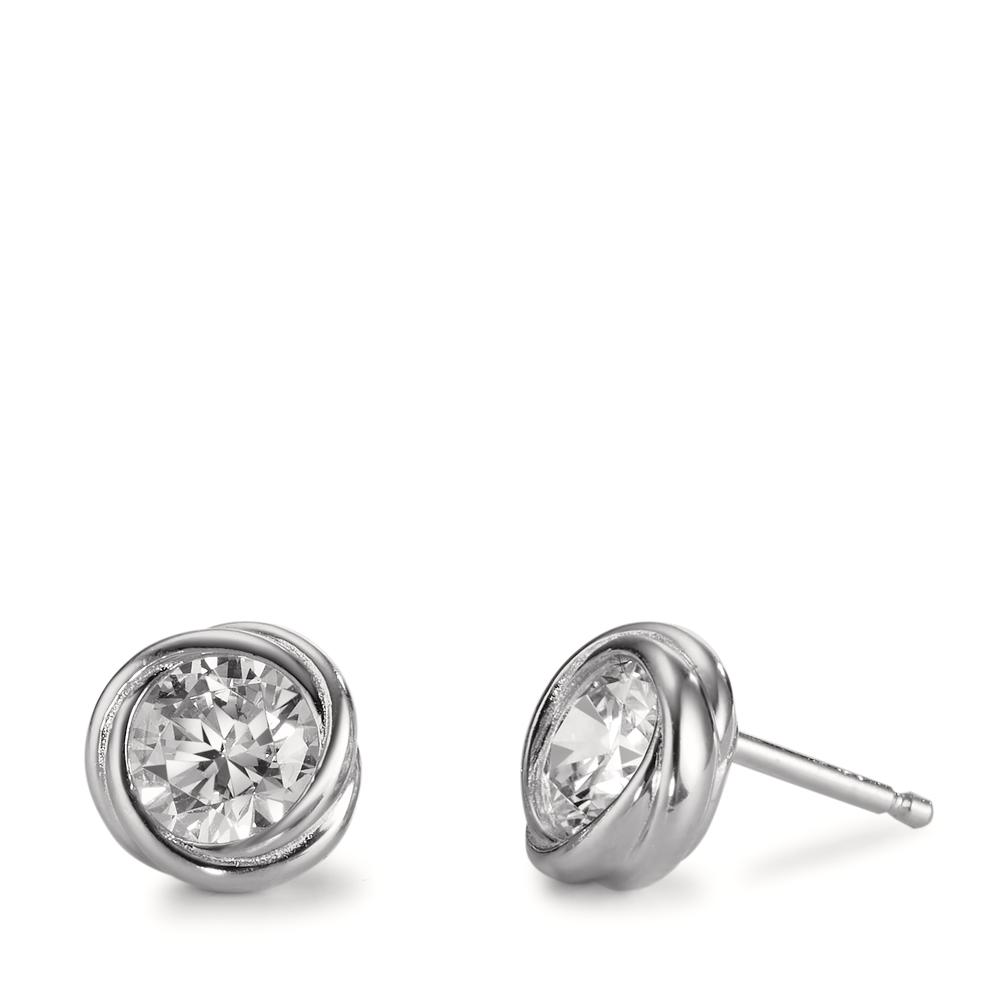 Clous d'oreilles Argent Zircone 2 Pierres Rhodié Ø8 mm-567979