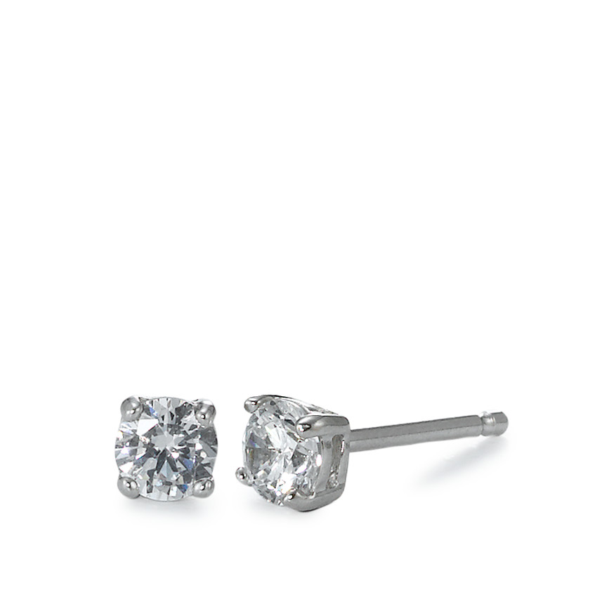 Clous d'oreilles Argent Zircone 2 Pierres Rhodié Ø4 mm-567987
