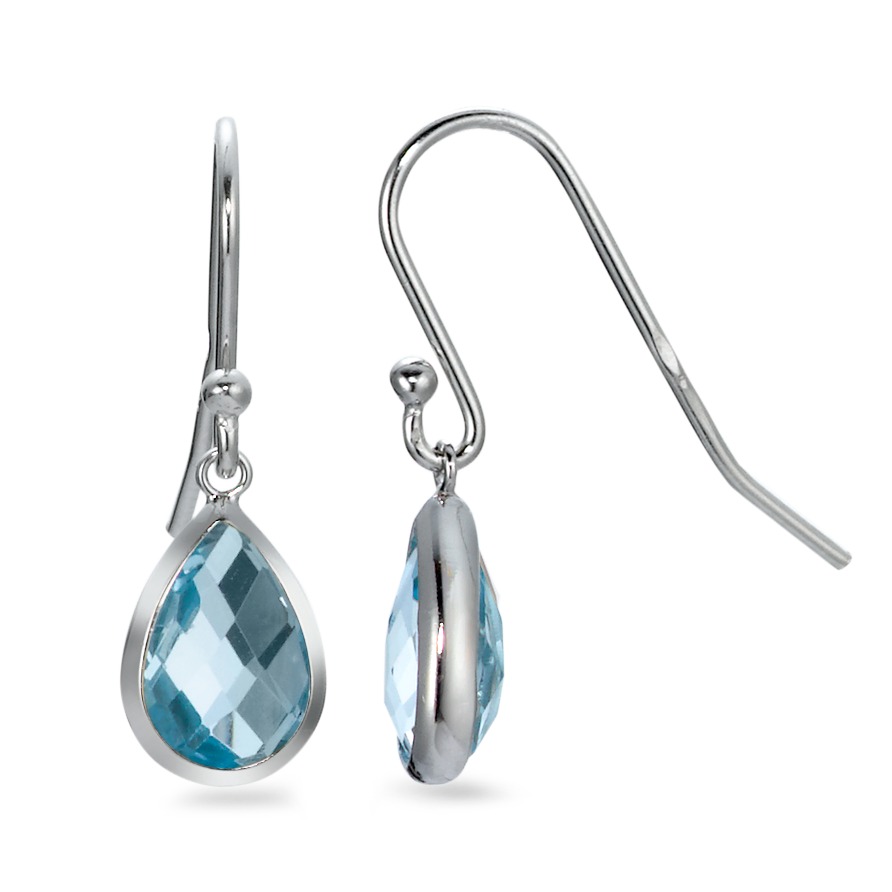 Pendant d'oreilles Argent Topaze bleu, 2 Pierres Rhodié-568025