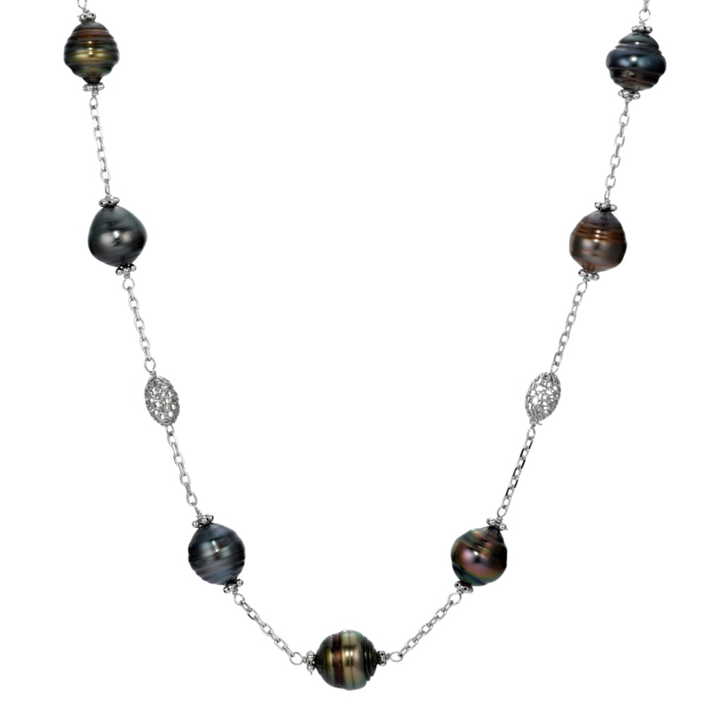 Collier Argent Rhodié perle de Tahiti gris 10-11 mm 68 cm-568047