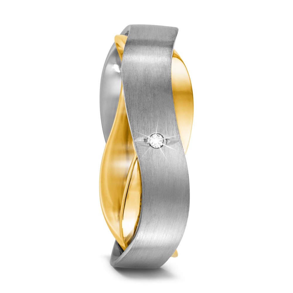 Partnerring 750/18 K Weissgold, 750/18 K Gelbgold Diamant 0.01 ct, w-si-568975