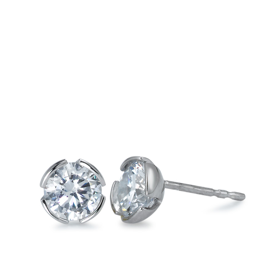 Clous d'oreilles Or blanc 9K Zircone 2 Pierres Ø7 mm-569057