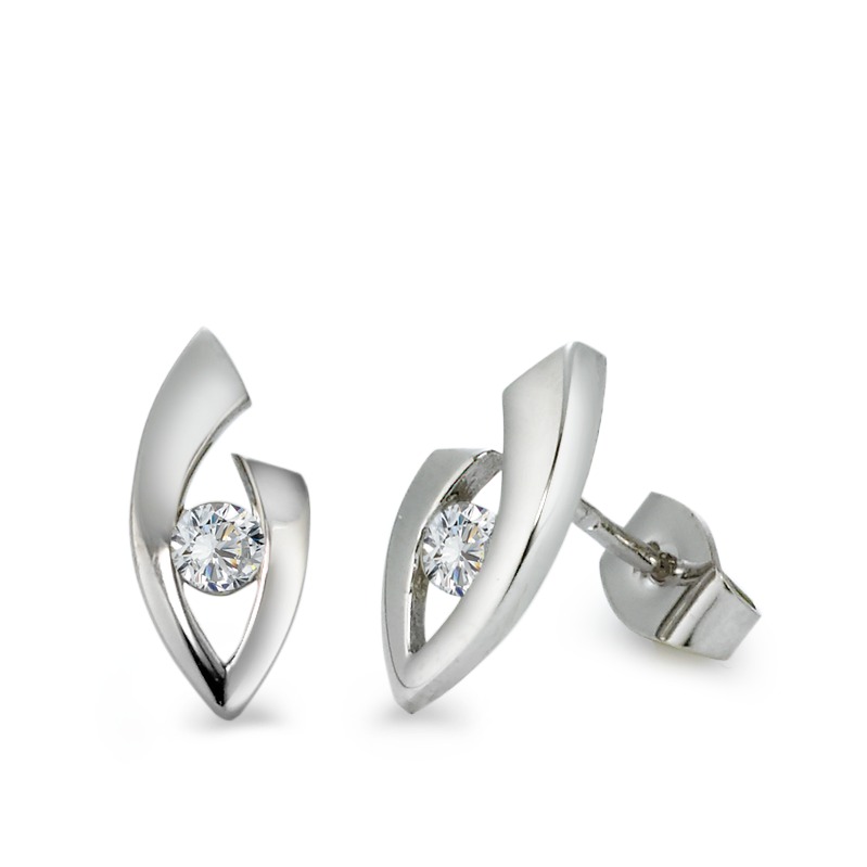 Clous d'oreilles Or blanc 9K Zircone 2 Pierres-569059
