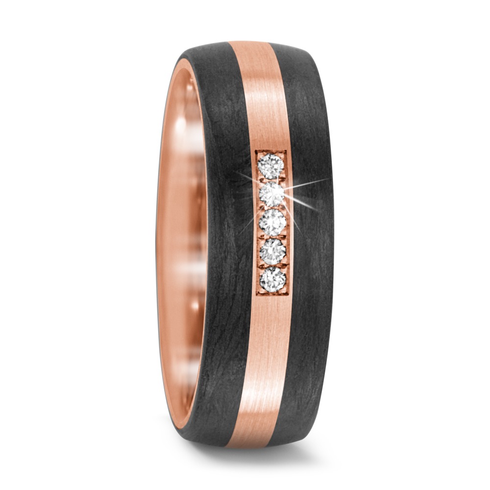 Partnerring 750/18 K Rosegold, Carbon Diamant 0.05 ct, 5 Steine, w-si-569198