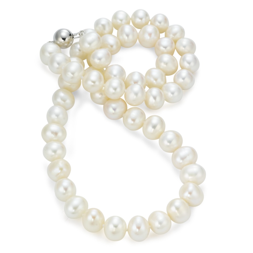 Collier Or blanc 14K perle d'eau douce blanc 7.5-8 mm 50 cm-569385