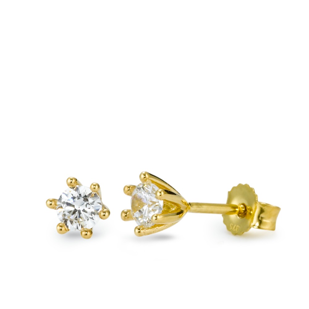 Clous d'oreilles Or jaune 9K Zircone 2 Pierres Ø4 mm-569450