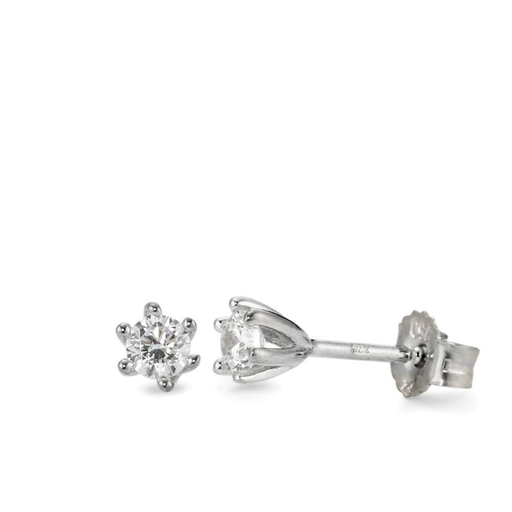 Clous d'oreilles Or blanc 9K Zircone 2 Pierres Ø4 mm-569458