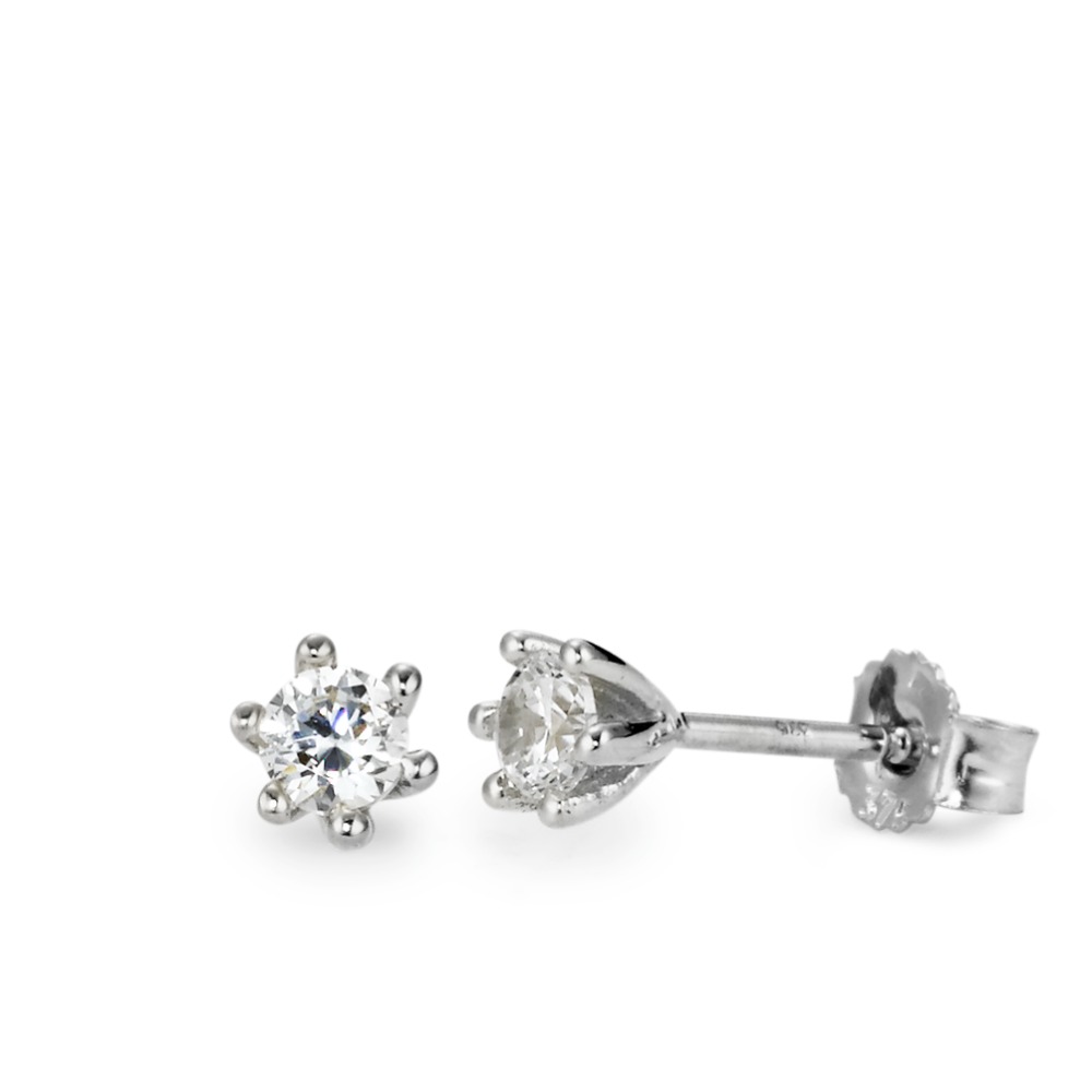 Clous d'oreilles Or blanc 9K Zircone 2 Pierres Ø4 mm-569459