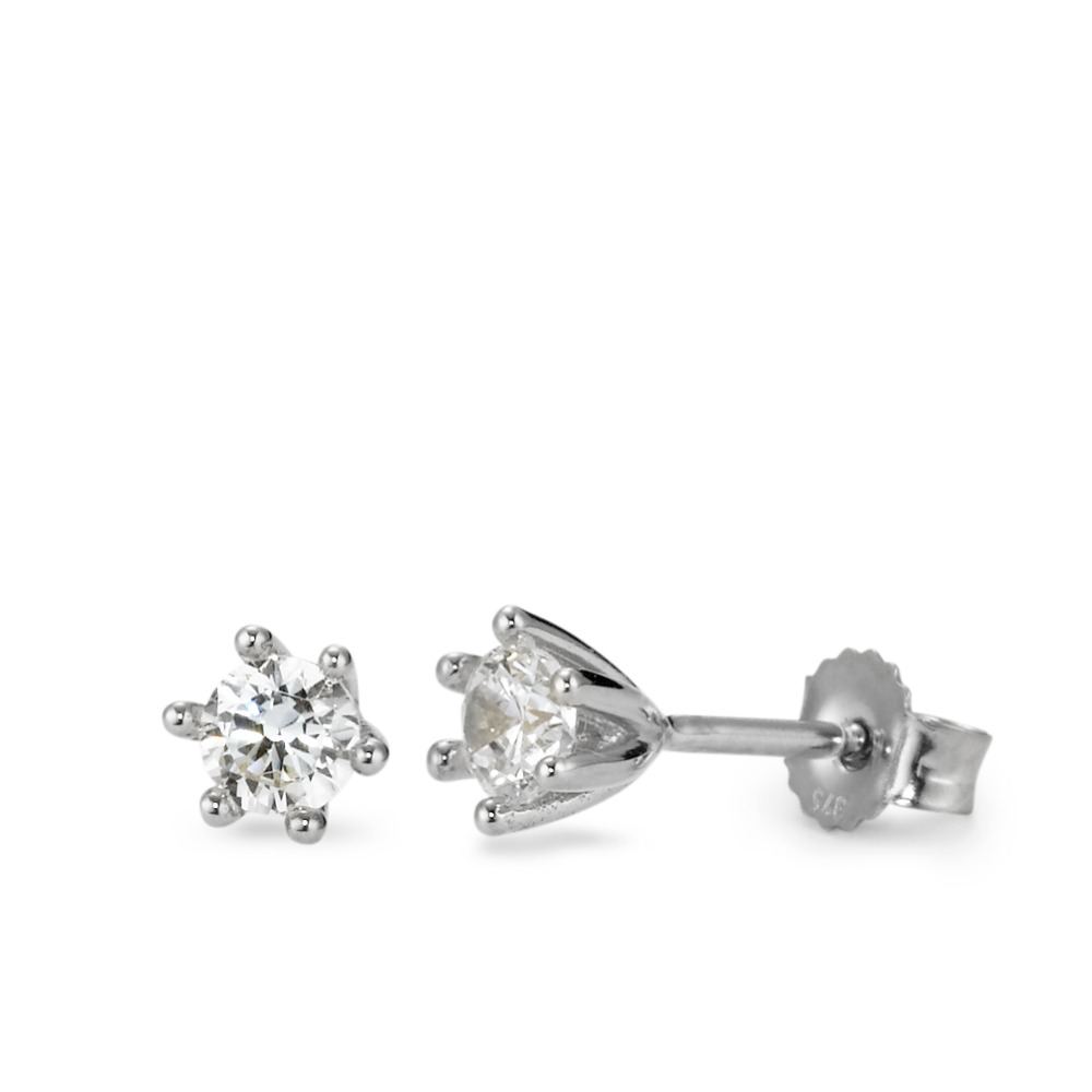 Clous d'oreilles Or blanc 9K Zircone 2 Pierres Ø5 mm-569460