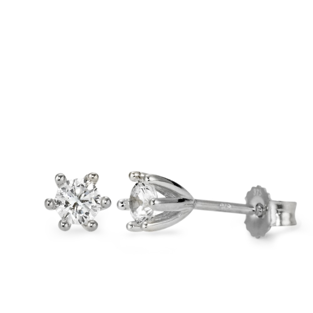 Clous d'oreilles Or blanc 9K Zircone 2 Pierres Ø5 mm-569461