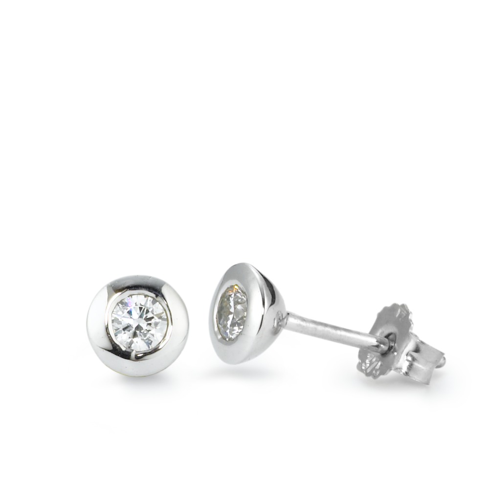 Clous d'oreilles Or blanc 9K Zircone 2 Pierres Ø5.5 mm-569464