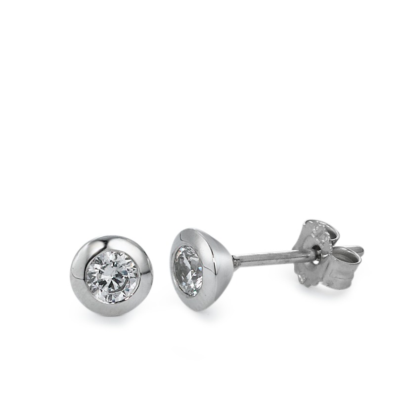 Clous d'oreilles Or blanc 9K Zircone 2 Pierres Ø5 mm-569465