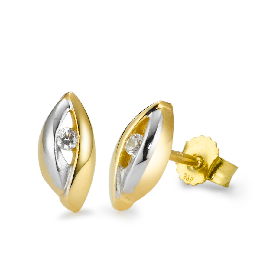 Clous d'oreilles Or jaune 9K, Or blanc 9K Zircone 2 Pierres-569473