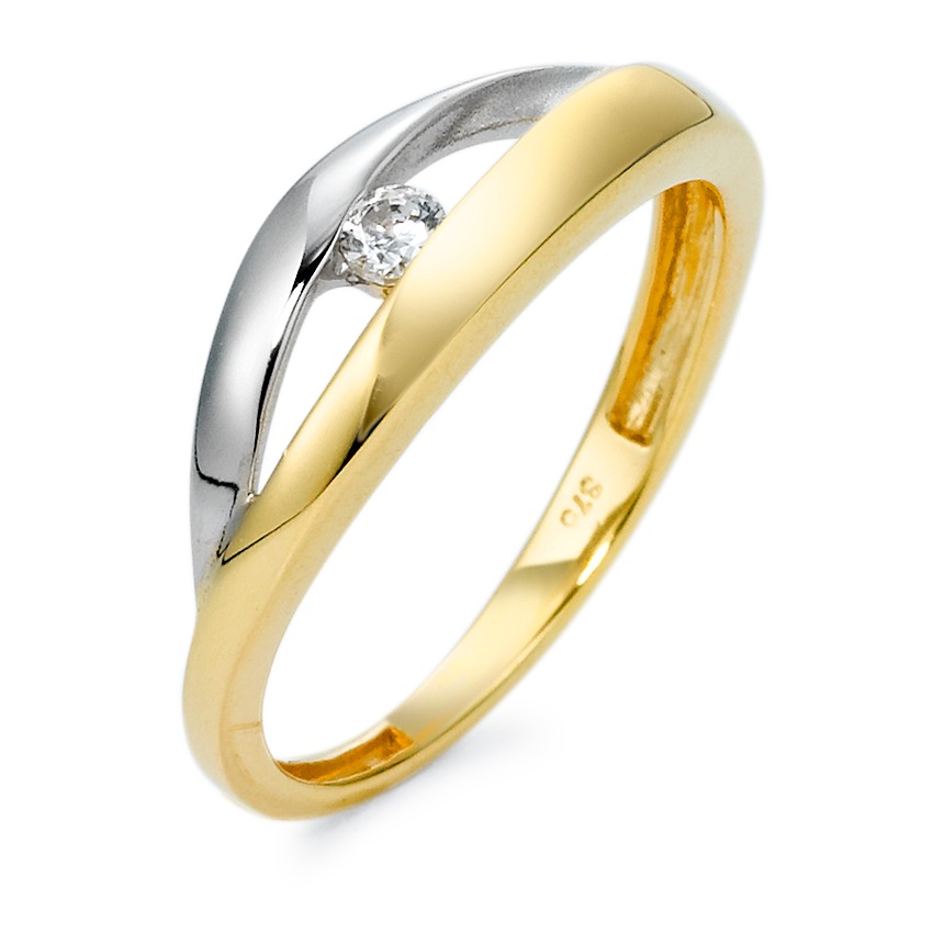 Bague Or jaune 9K, Or blanc 9K Zircone Bicolore-569474
