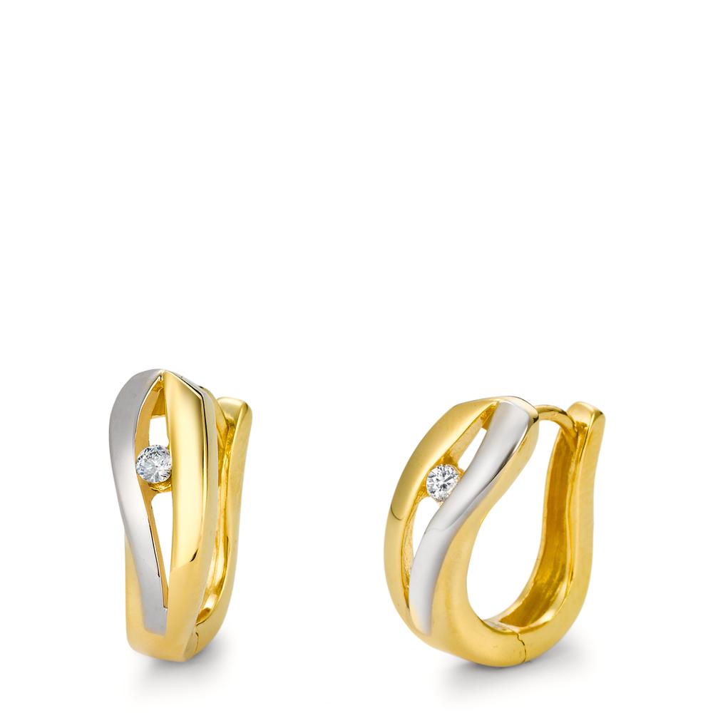 Créoles à charnières Or jaune 9K Zircone 2 Pierres Bicolore-569476