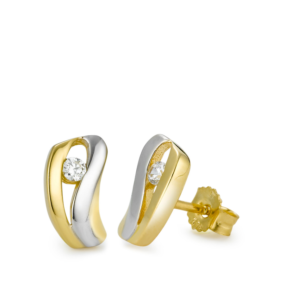 Clous d'oreilles Or jaune 9K Zircone 2 Pierres Bicolore-569477