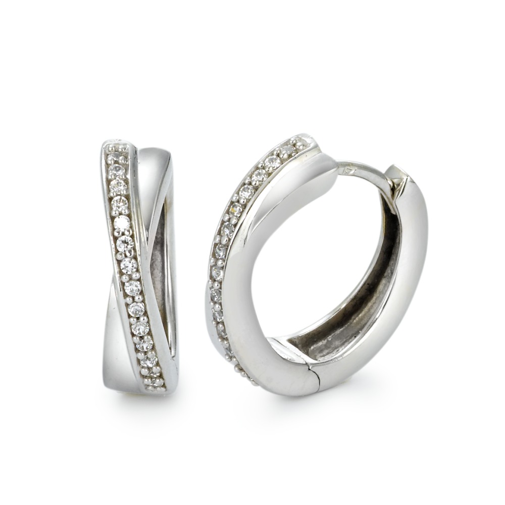 Créoles à charnières Or blanc 9K Zircone 28 Pierres-569487