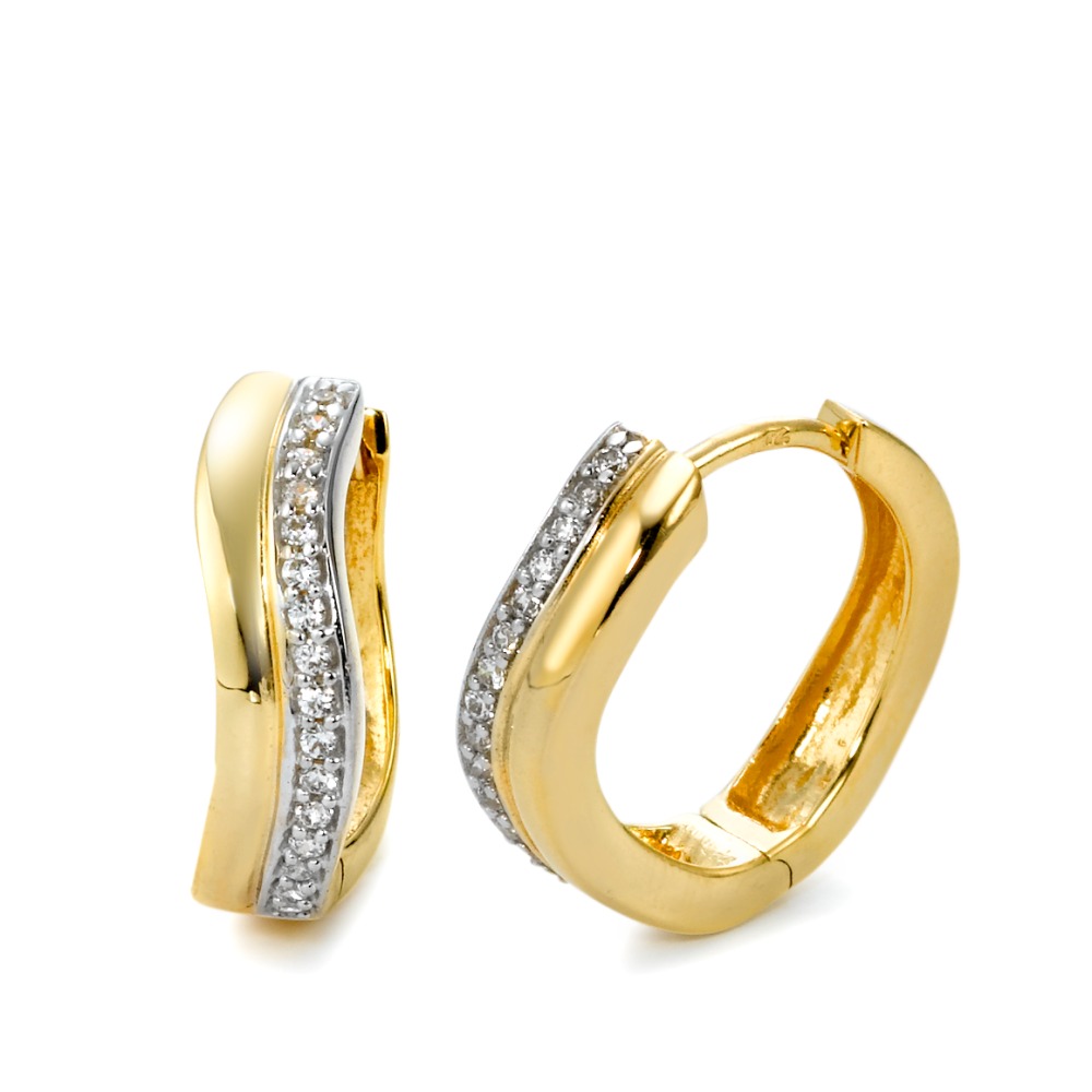 Créoles à charnières Or jaune 9K, Or blanc 9K Zircone 32 Pierres-569492