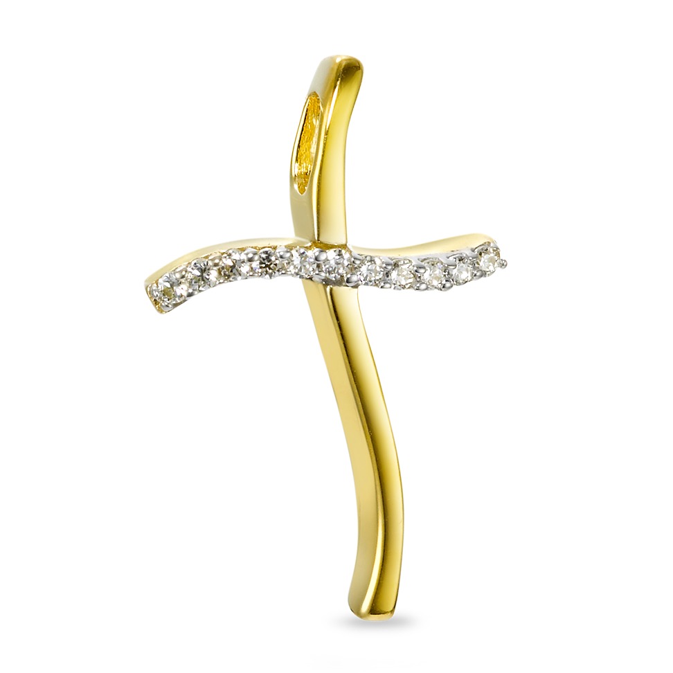 Pendentif Or jaune 9K Zircone 11 Pierres Croix-569507