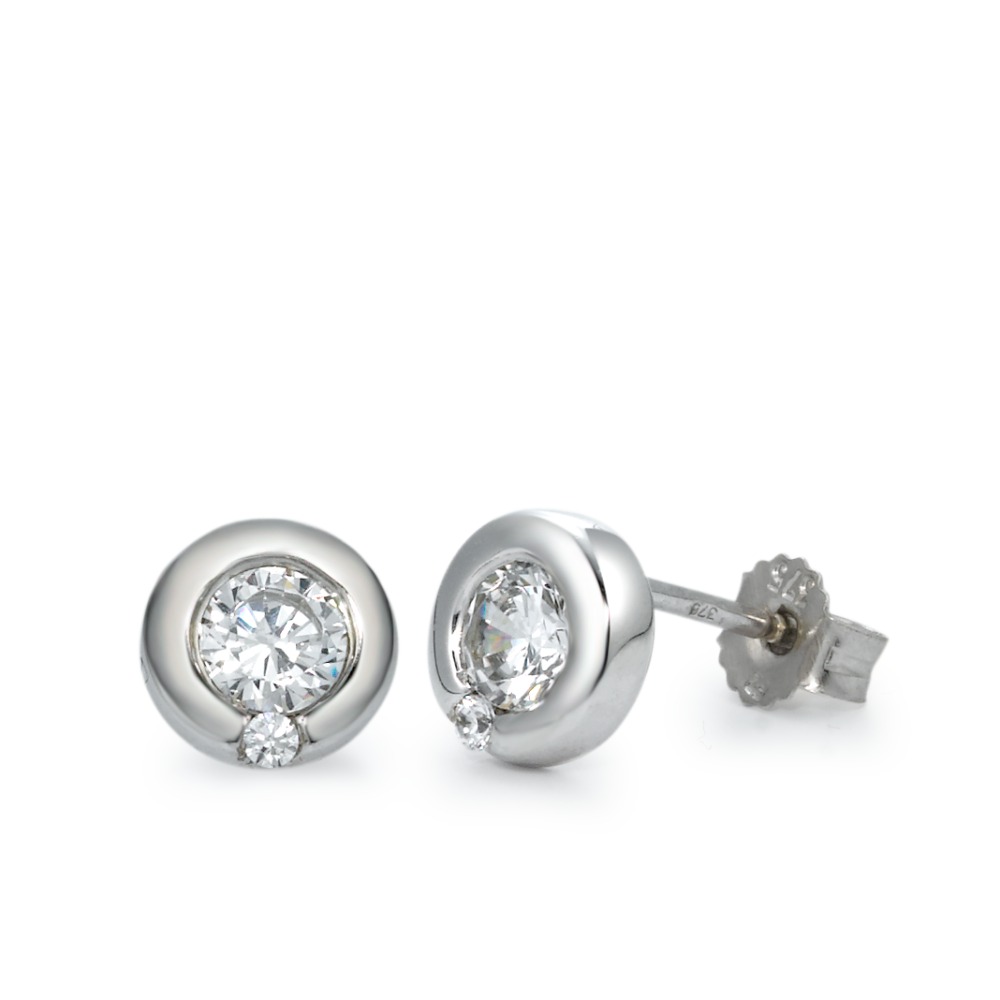 Clous d'oreilles Or blanc 9K Zircone 2 Pierres Ø6 mm-569520