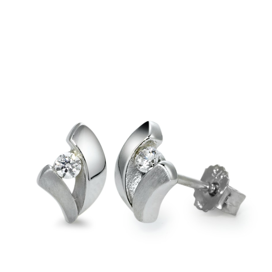 Clous d'oreilles Or blanc 9K Zircone 2 Pierres-569522