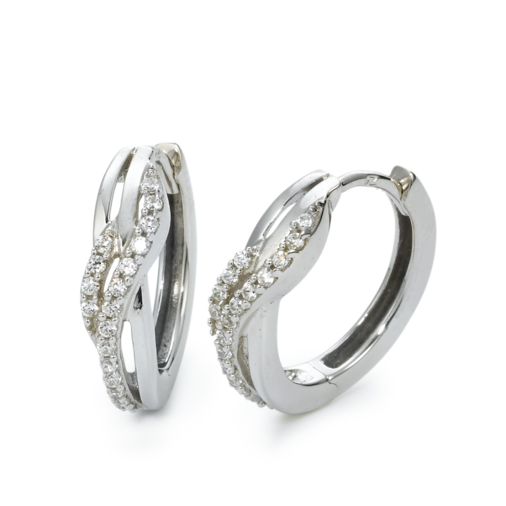 Créoles à charnières Or blanc 9K Zircone 36 Pierres-569524