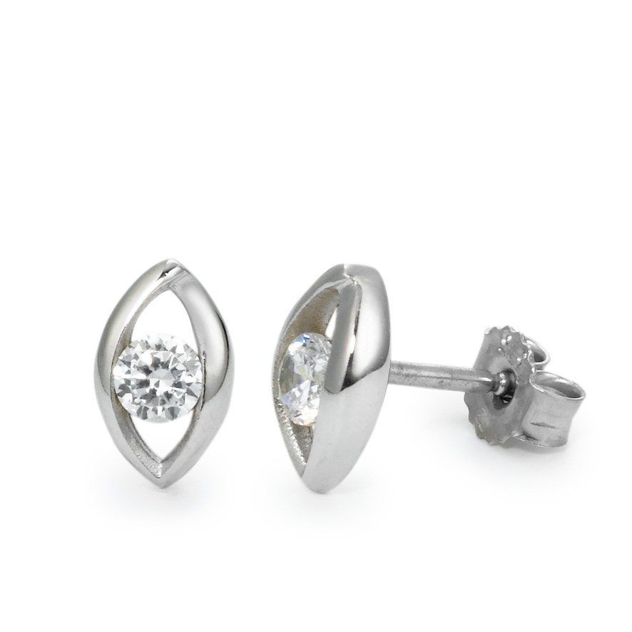 Clous d'oreilles Or blanc 9K Zircone 2 Pierres-569544