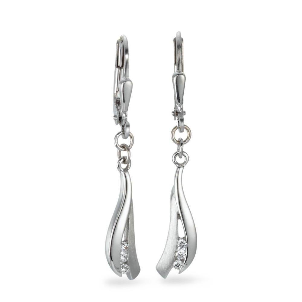 Pendant d'oreilles Or blanc 9K Zircone 3 Pierres-569546