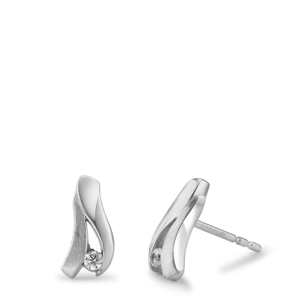 Clous d'oreilles Or blanc 9K Zircone 2 Pierres-569547
