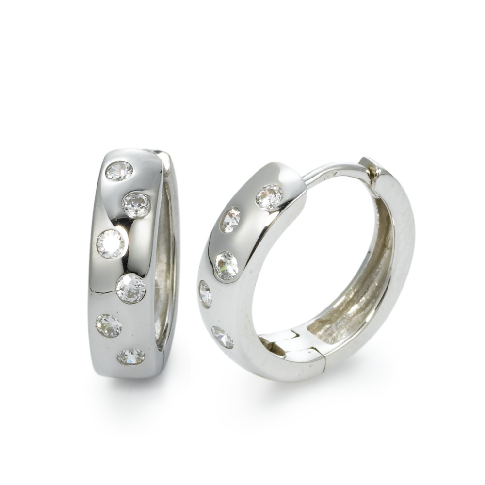 Créoles à charnières Or blanc 9K Zircone 12 Pierres-569557