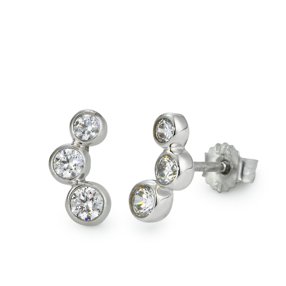 Clous d'oreilles Or blanc 9K Zircone 6 Pierres-569629