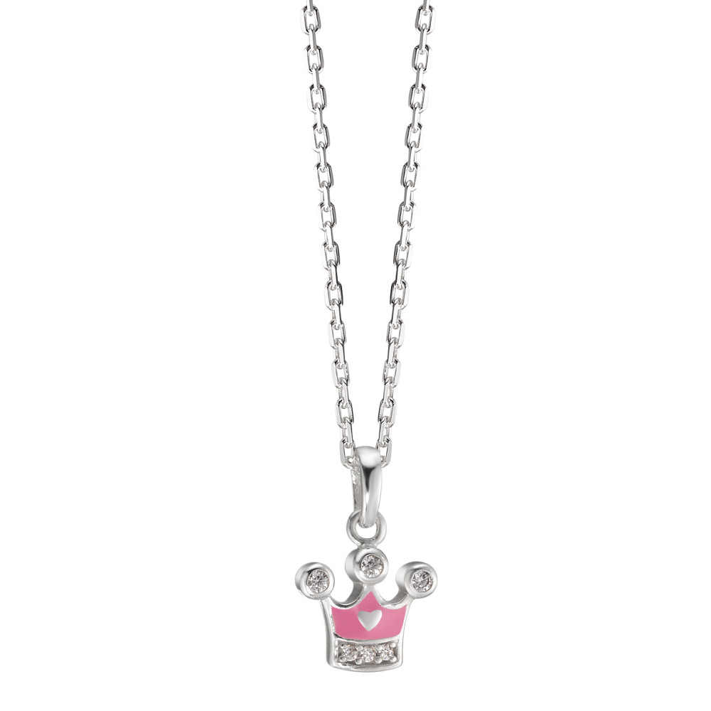 Chaînette avec pendentif Argent Zircone 6 Pierres Laqué Couronne 36-38 cm Ø10 mm-569712